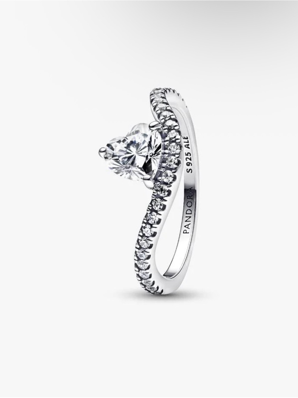 Pandora Silver Heart Solitaire Ring with Pavé Accents